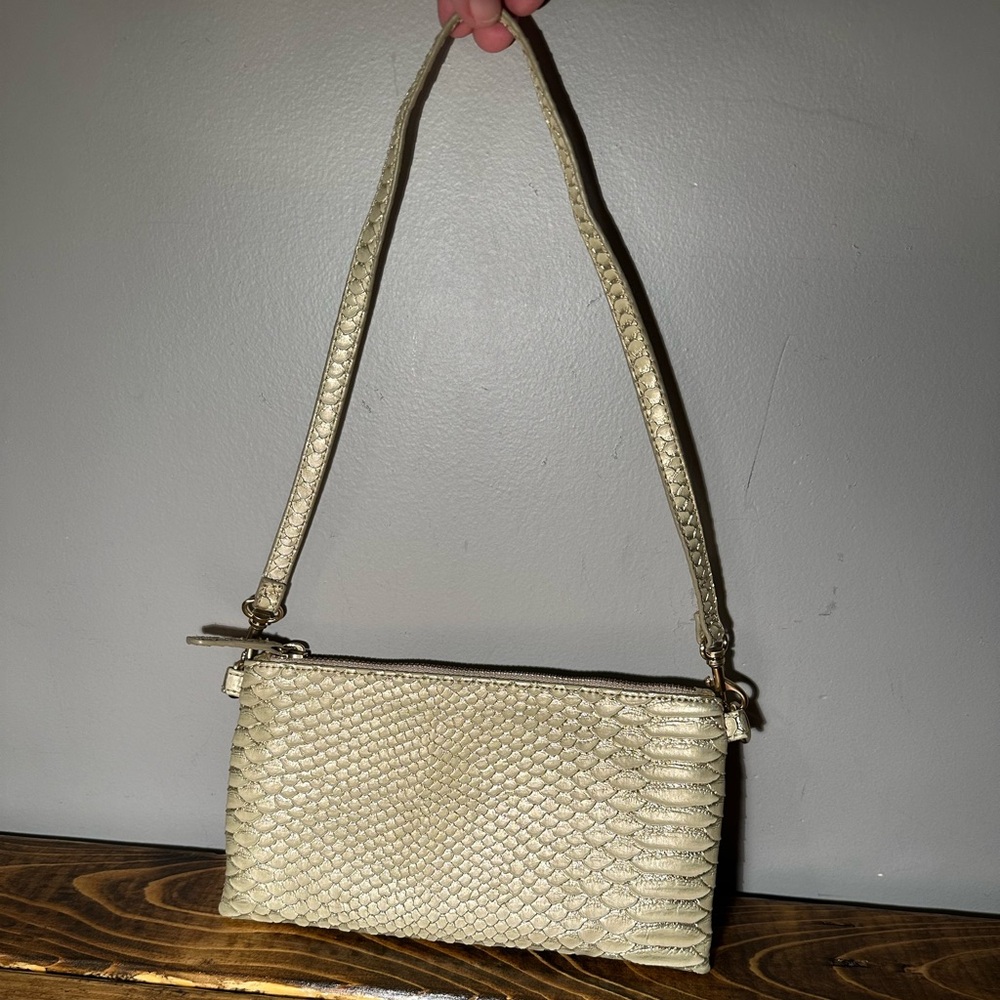 DEVI KROELL FOR TARGET METALLIC GOLD FAUX SNAKESKIN CLUTCH PURSE